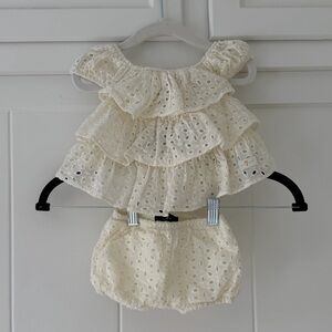 7 for all mankind - Girls Cream Eyelet Ruffle Top & Bloomers Set